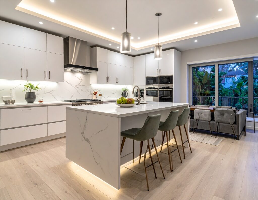 Led Downlights Installed In A Well Lit And Homely Modern Kitchen Adobe Ai Gen